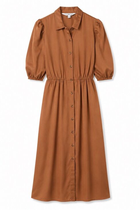 The Drop Dresses & Skirts - The Drop Ellen Midi Button Up Shirt Dress Puff Sleeve Auburn Size Small NWT